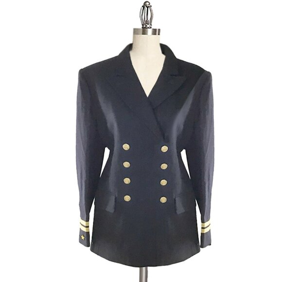 Lauren Ralph Lauren Vintage Black Double Breasted Wool Military Jacket NWOT - Picture 2 of 10